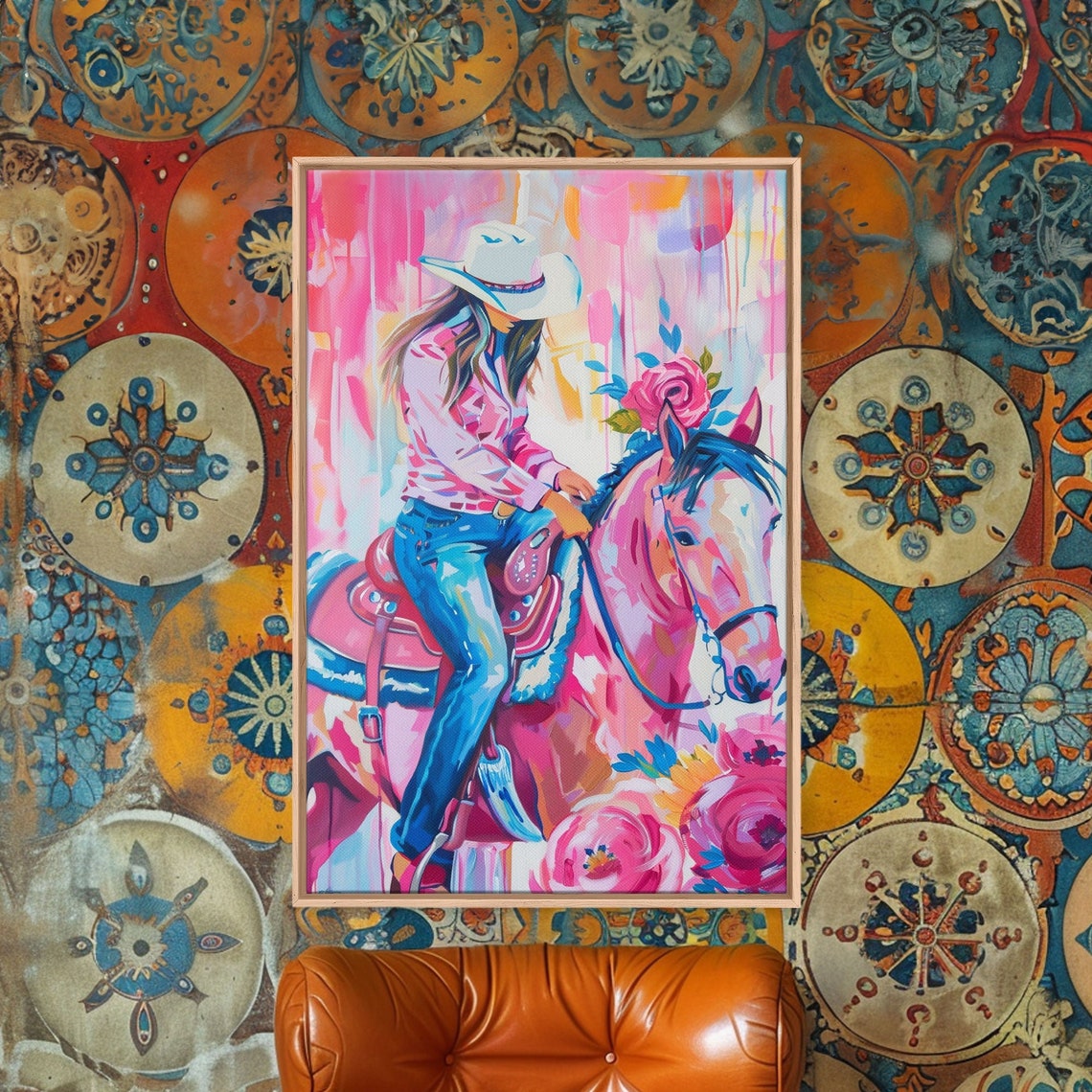 Cowgirl With Floral Horse Colorful Western Art Framed Print Living Room Decor Cowgirl Painting Vibrant Wall Art - Image 5