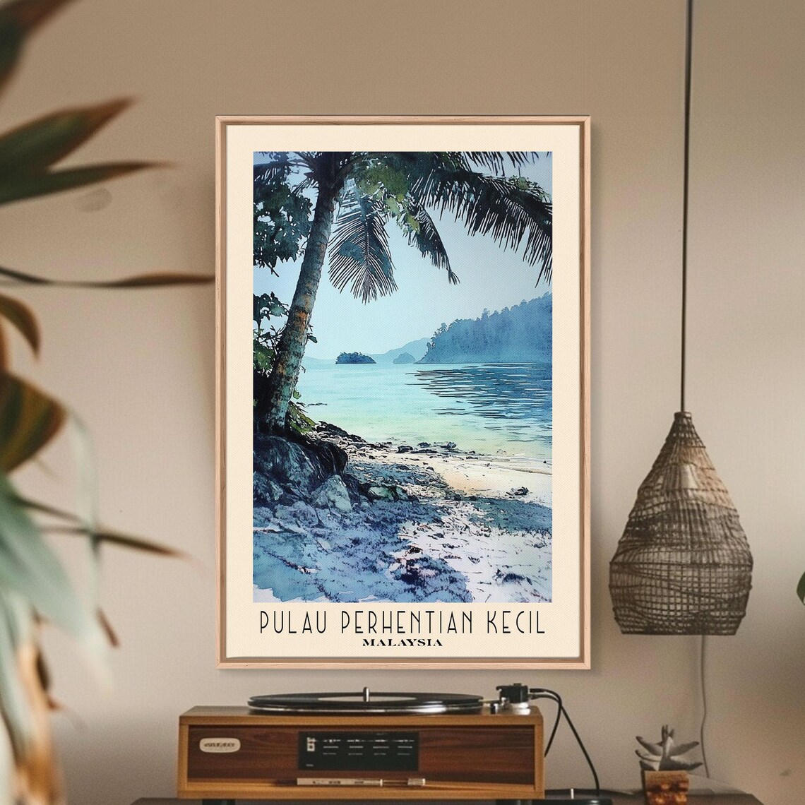 Pulau Perhentian Kecil Malaysia Palm Framed Shore Watercolor Travel Poster - Image 2