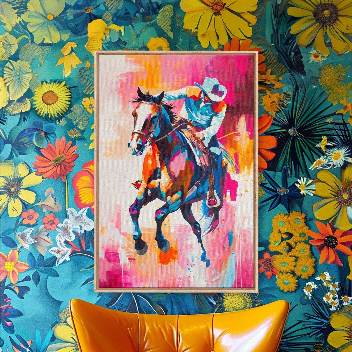 Colorful Cowboy Riding Galloping Horse Western Pop Art Rodeo Poster - Image 2