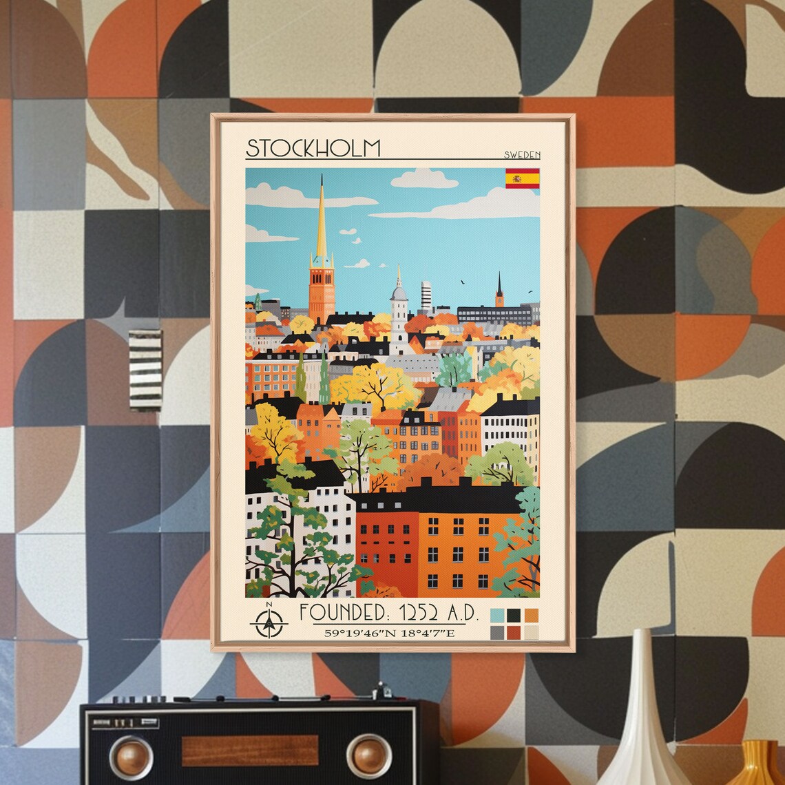 Stockholm Sweden Autumn Skyline Tall Spire City View Travel Poster - Image 2