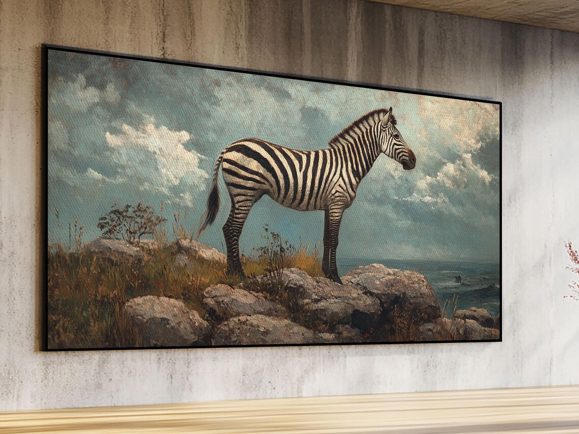 Whimsical Zebra Vintage Oil Painting, Animal Art Print - Image 3