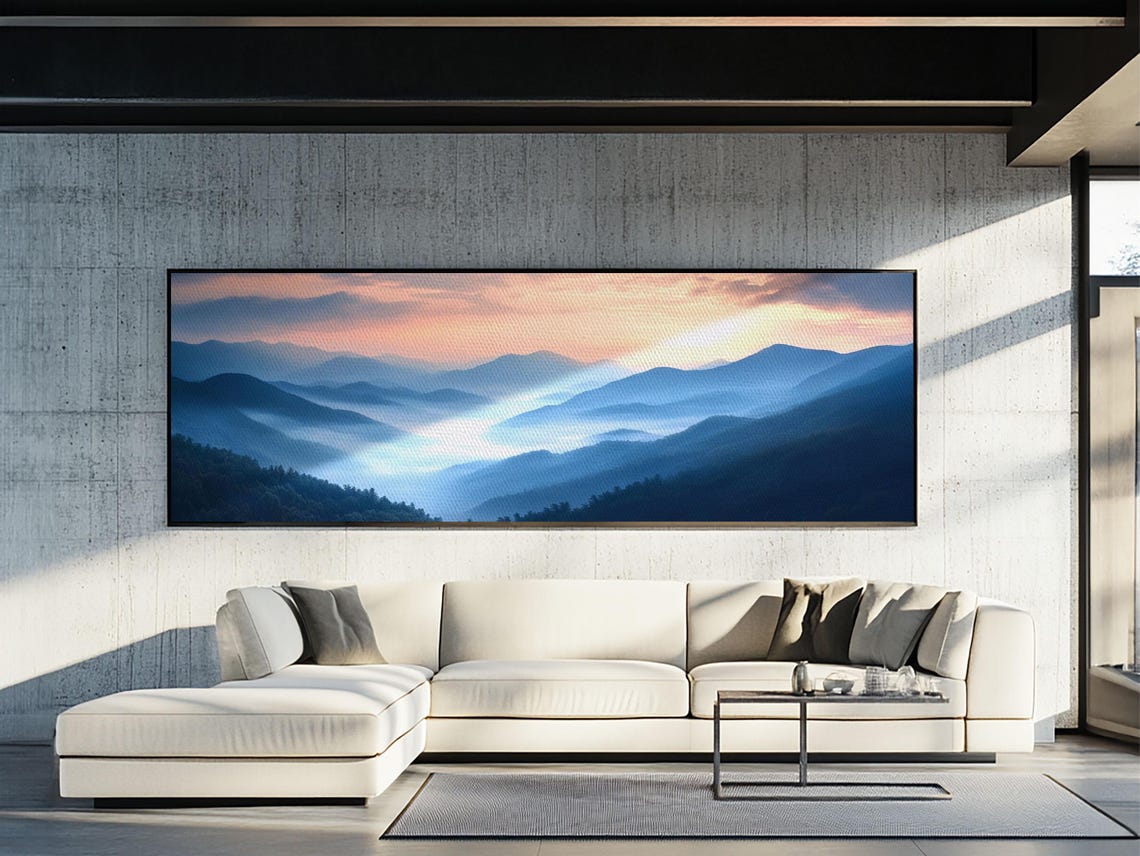 Misty Mountain Ridges Pink Sunset Panoramic Appalachian Poster Art - Image 3
