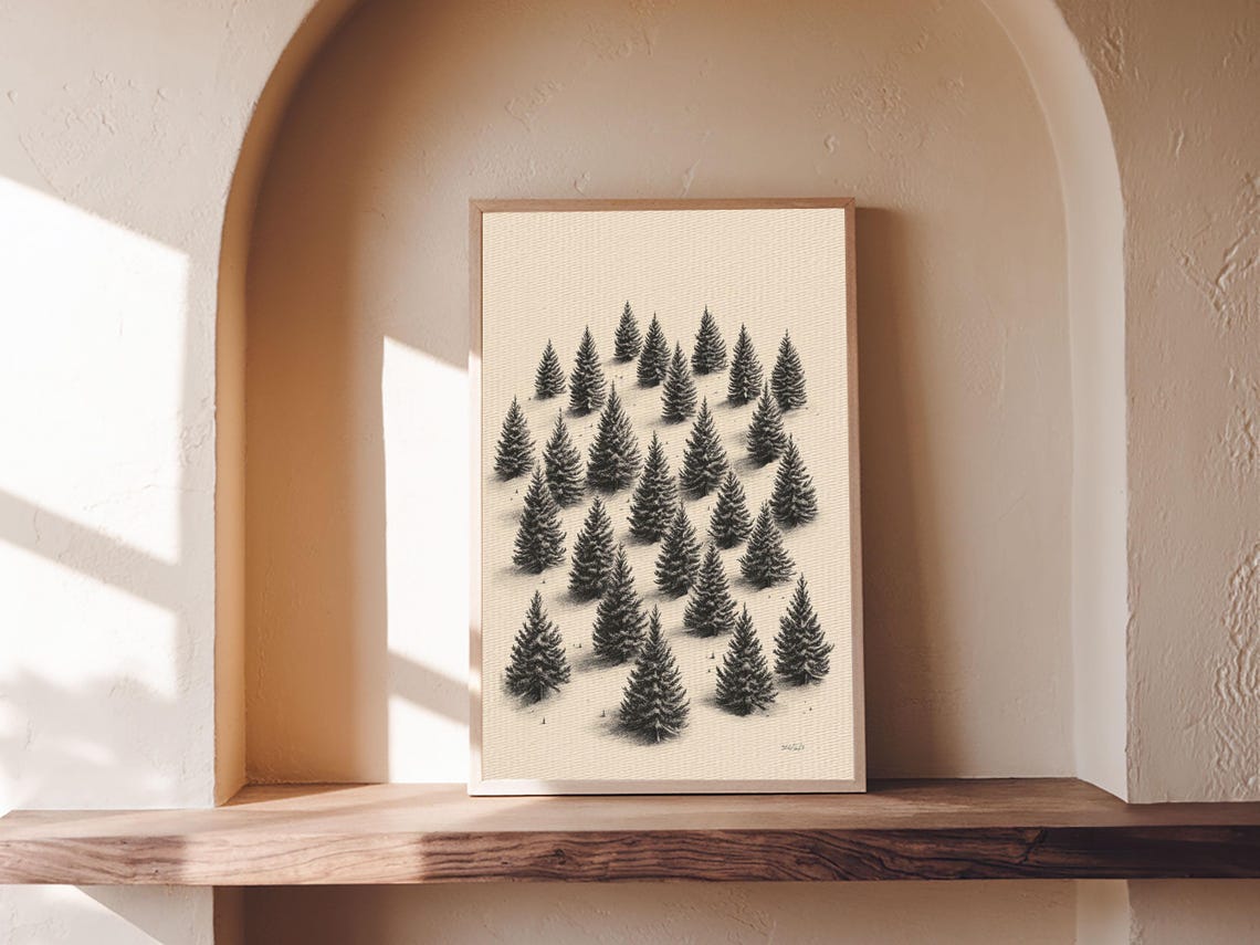 Christmas Tree Farm Rows Ink Sketch Minimalist Holiday Nature Poster - Image 5