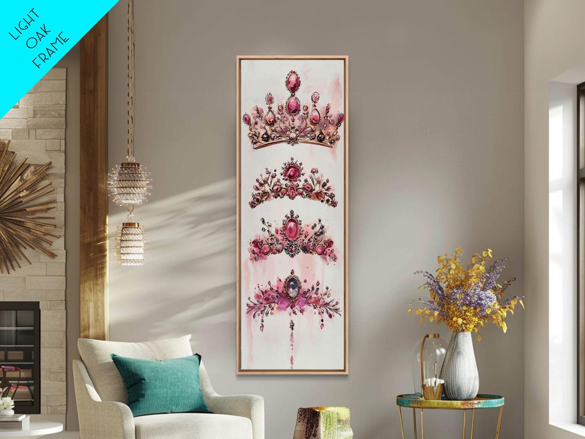 Jeweled Pink Tiaras Royal Princess Stack Watercolor Art Poster - Image 3