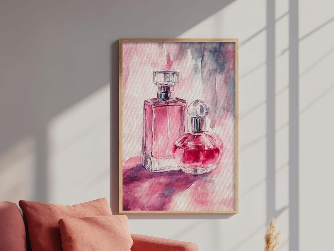 Pink Perfume Bottles Duo Feminine Watercolor Vanity Wall Art Print - Image 6