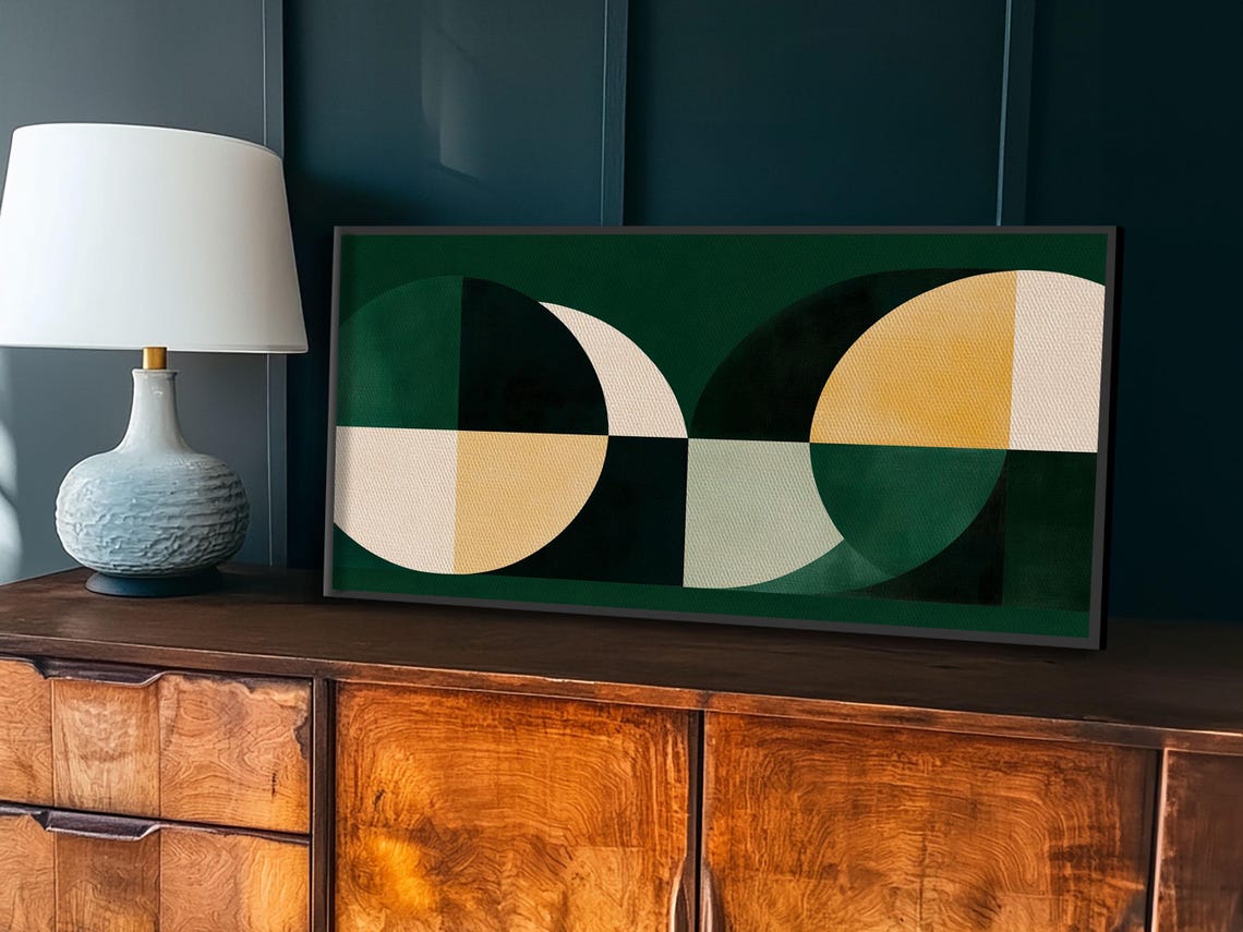 Extra Large Horizontal Emerald Green Geometric Mid Century Modern Wall Art Framed Print Oversized Art Nuevart - Image 2
