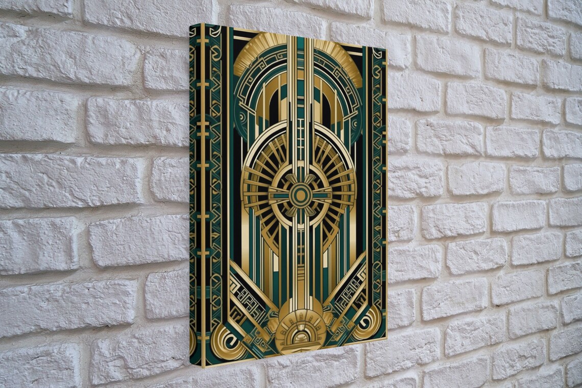 Art Deco Pattern, Gold Green Geometric Wall Art Print - Image 4