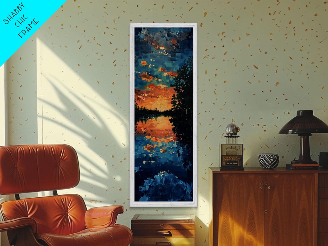 Reflective Sunset Over Calm Waters Minimalist Farmhouse Art For Rustic Decor Boho Style Wall Art In Tall Print - Image 3