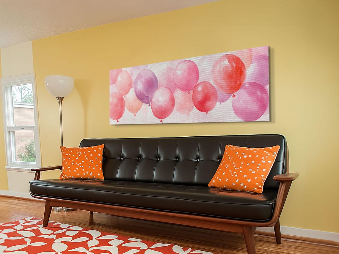 Pink Watercolor Balloons Whimsical Party Kids Room Nursery Wall Art - Image 5