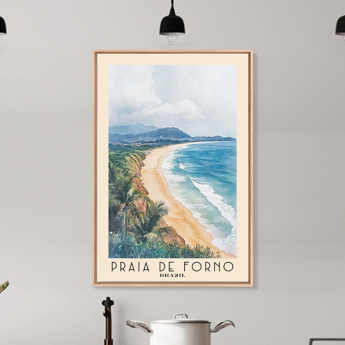 Praia de Forno Brazil Golden Beach Green Headland Watercolor Travel Poster - Image 6