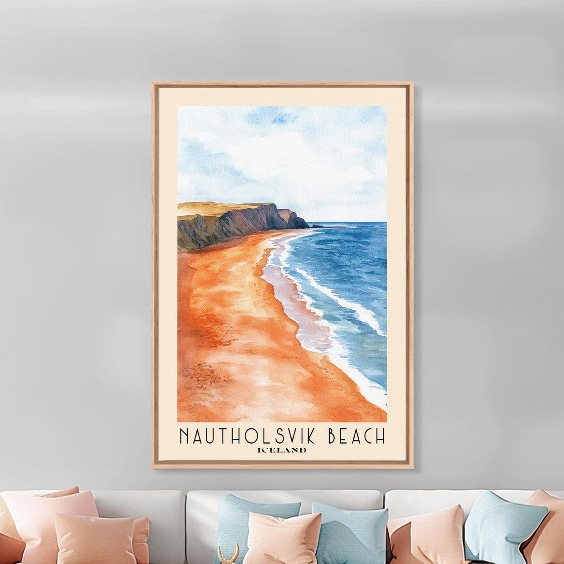 Nautholsvik Beach Iceland Red Volcanic Sand Cliff Watercolor Poster - Image 3