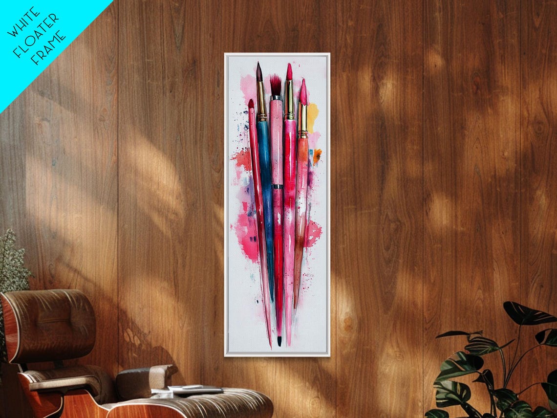 Artistic Paintbrushes Print Vibrant Whimsical Wall Art Cottagecore Aesthetic Creative Studio Decor Vertical Long Narrow Art - Image 3