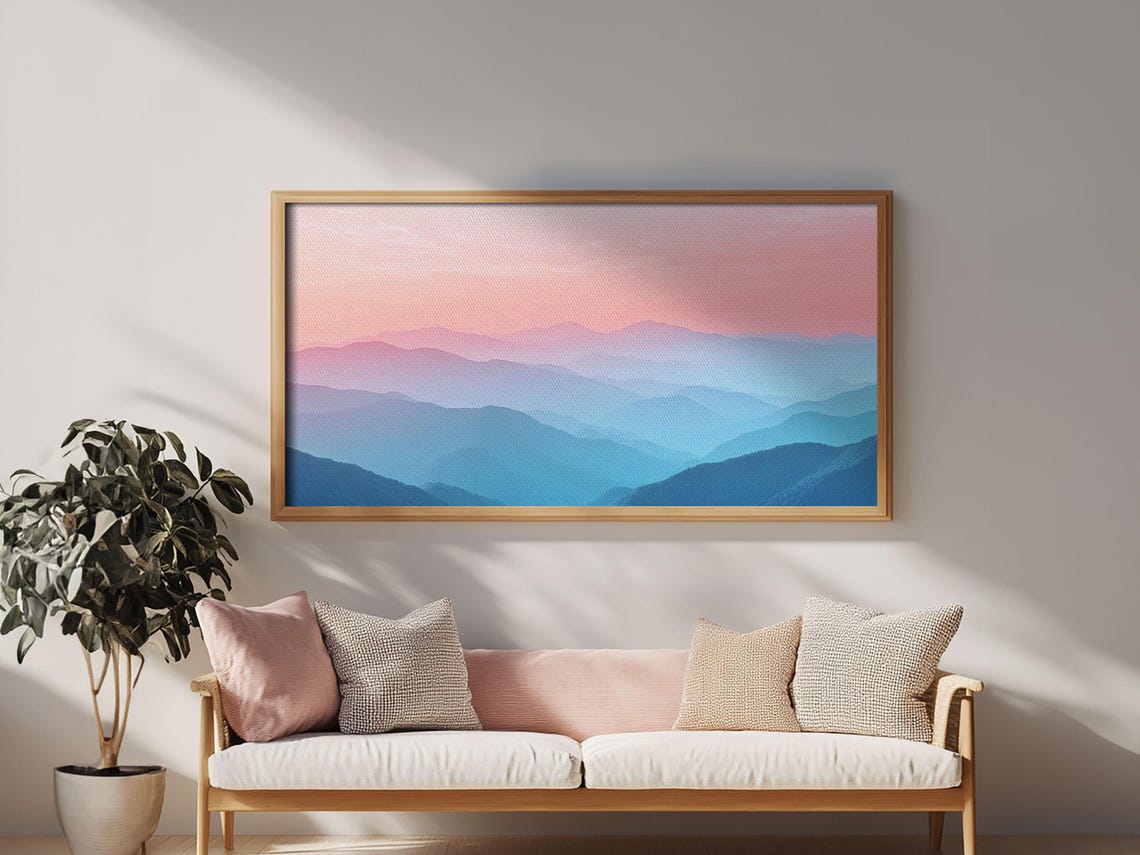 Vaporwave Landscape Painting Print Of The Blue Ridge Mountains Framed Print Foggy Mountain Landscape Painting Ready To Hang Art - Image 6
