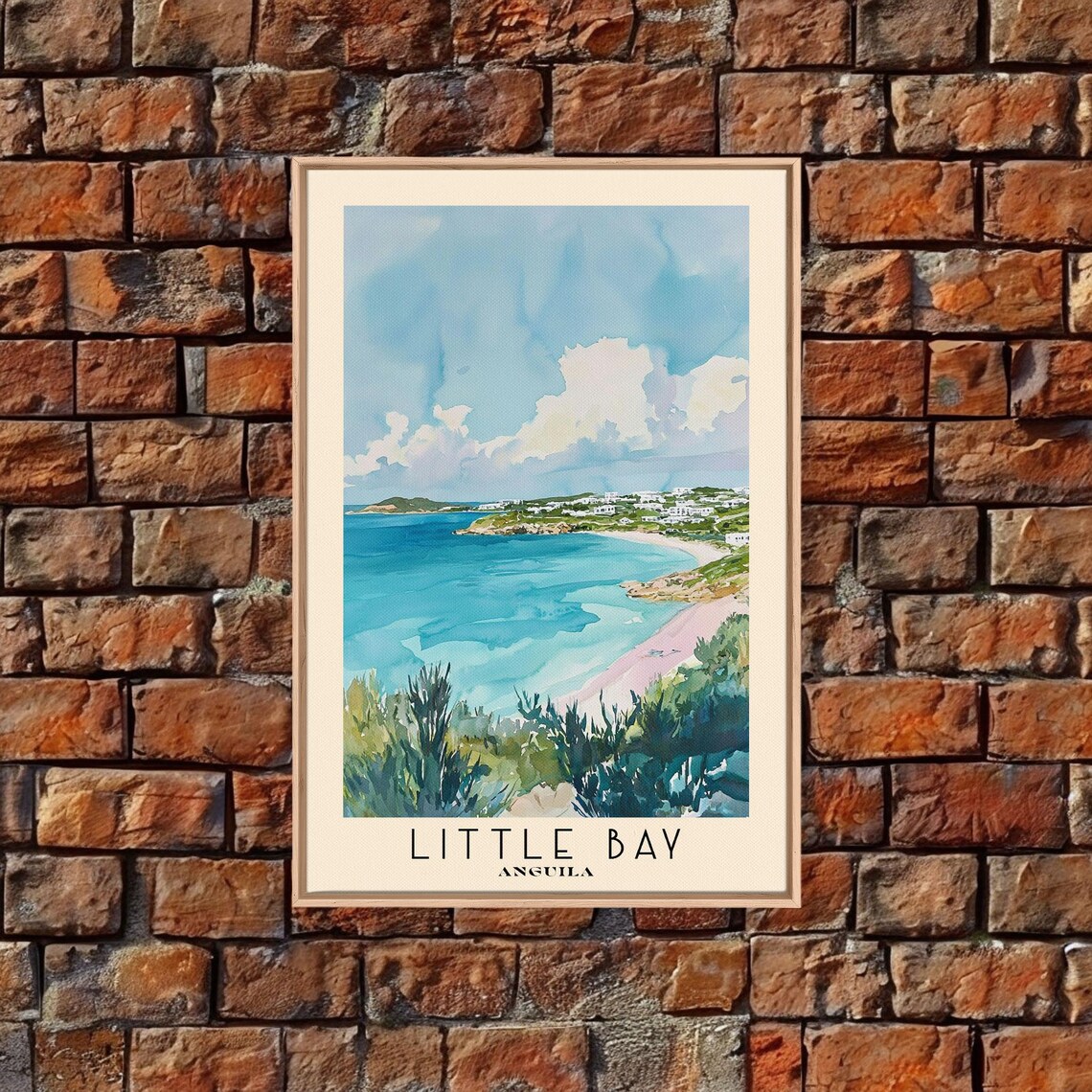 Little Bay Anguilla Turquoise Bay White Houses Coastal View Watercolor Poster - Image 4
