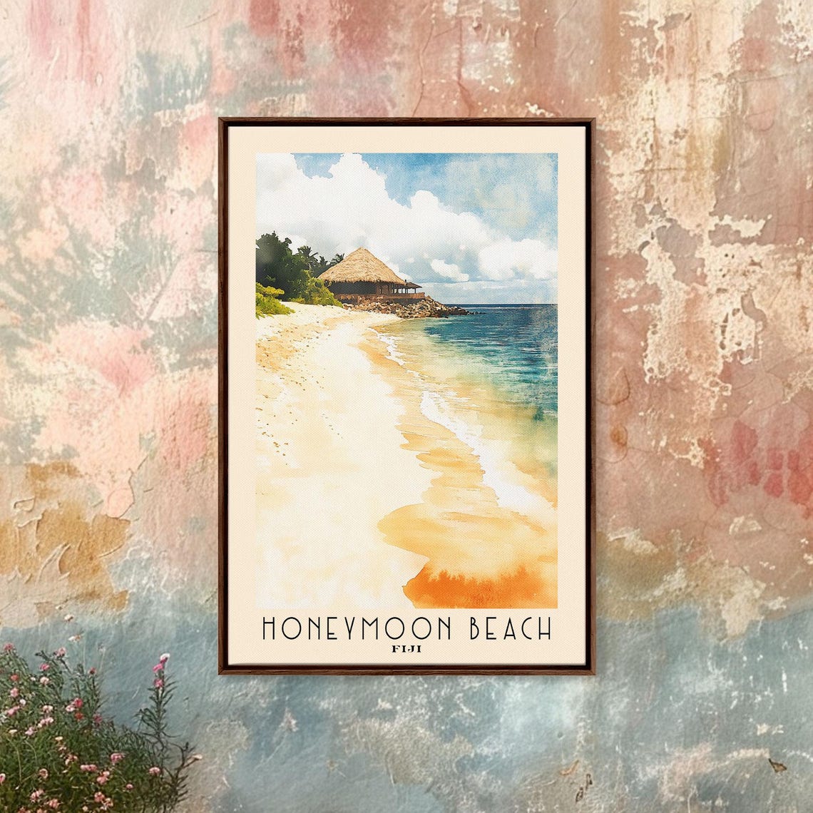Honeymoon Beach Fiji Thatched Hut White Sand Watercolor Island Poster - Image 4