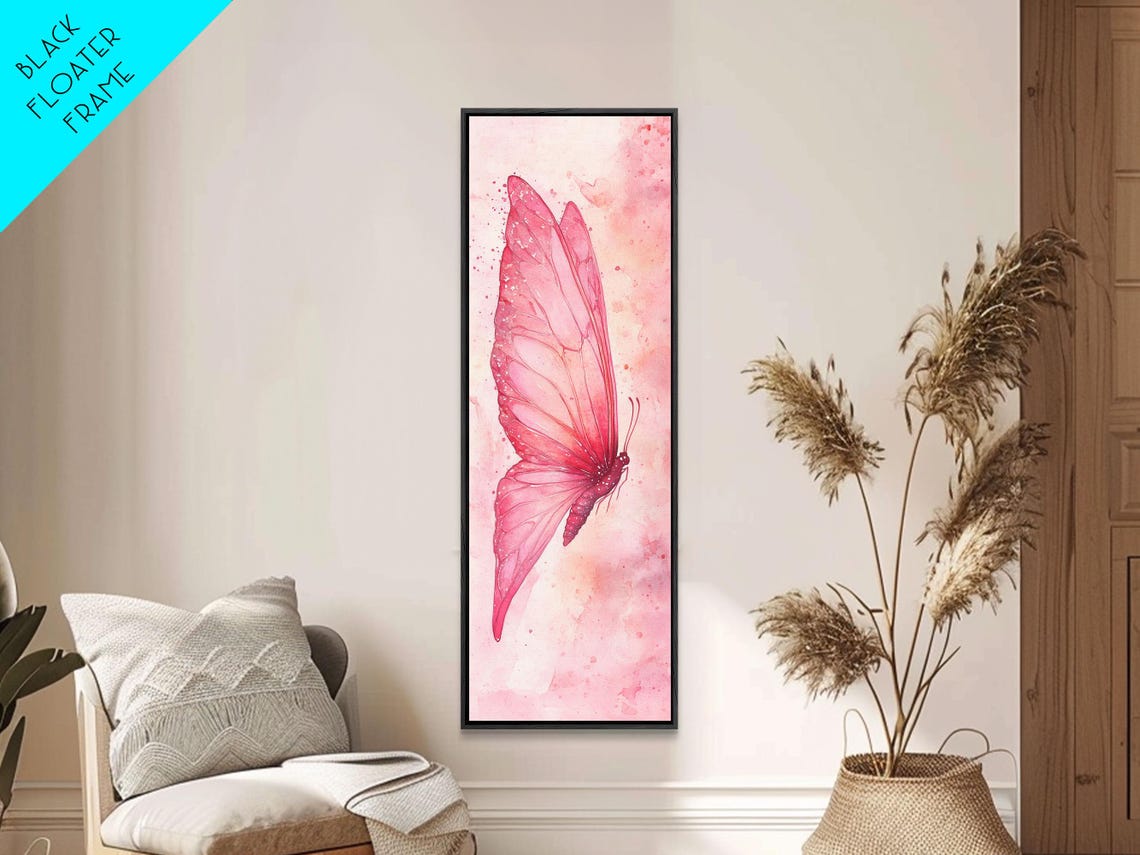 Pink Butterfly Side View Watercolor Delicate Wings Nature Wall Art - Image 5