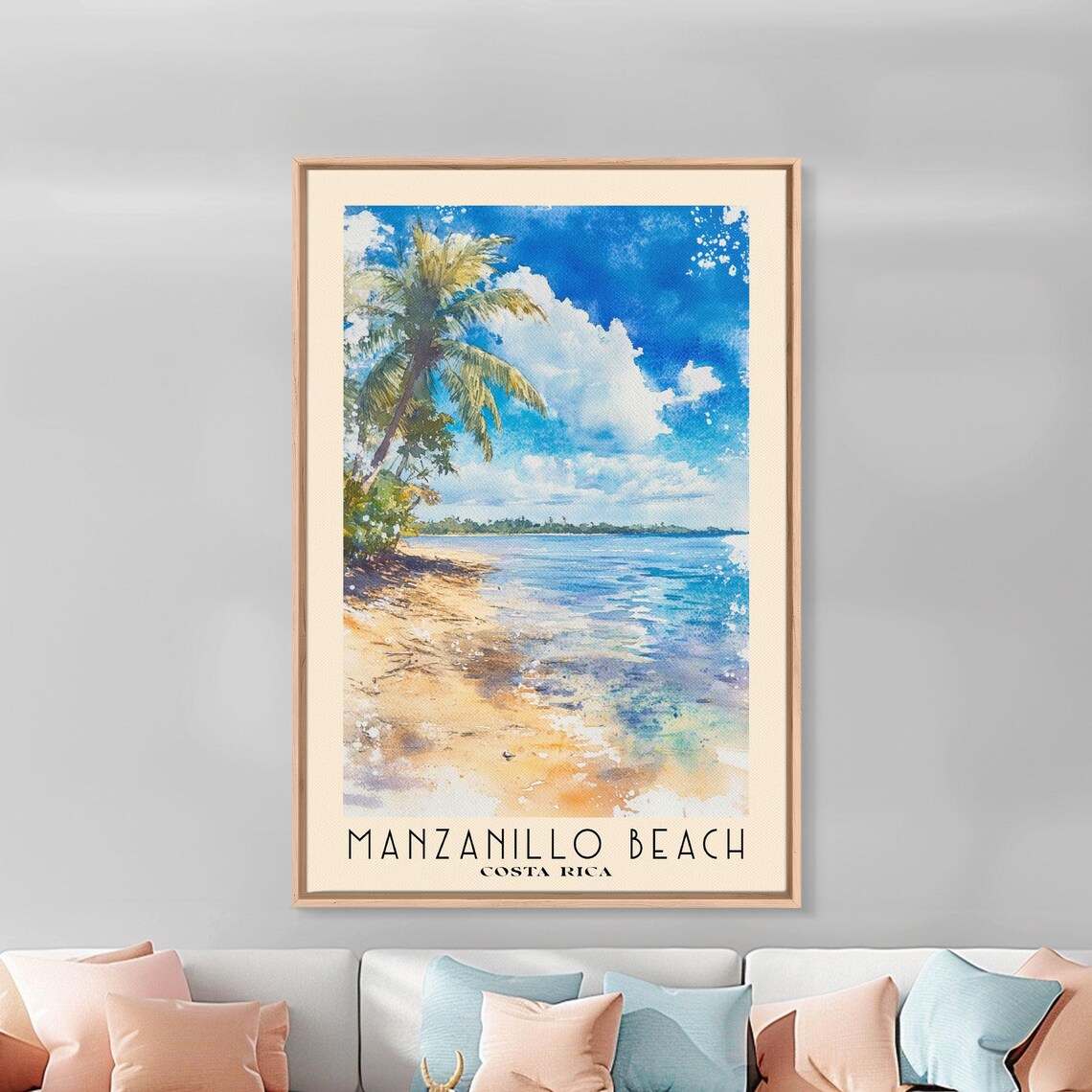 Manzanillo Beach Costa Rica Leaning Palm Golden Sand Blue Sea Poster - Image 3