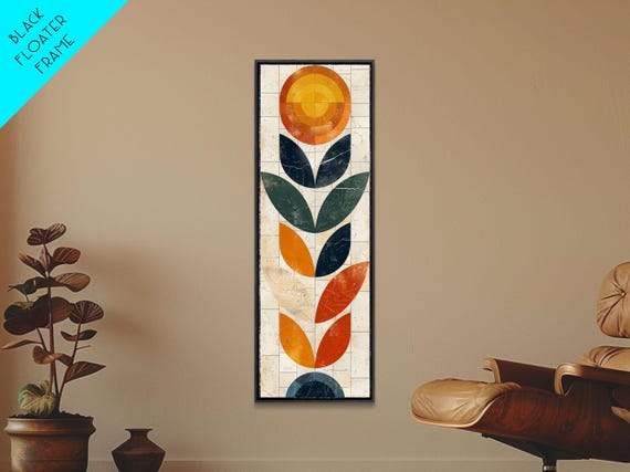 Abstract Geometric Stained Glass Design Vibrant Colors Framed Print Midcentury Modern Art Skinny Art Tall Art Living Room Decor
