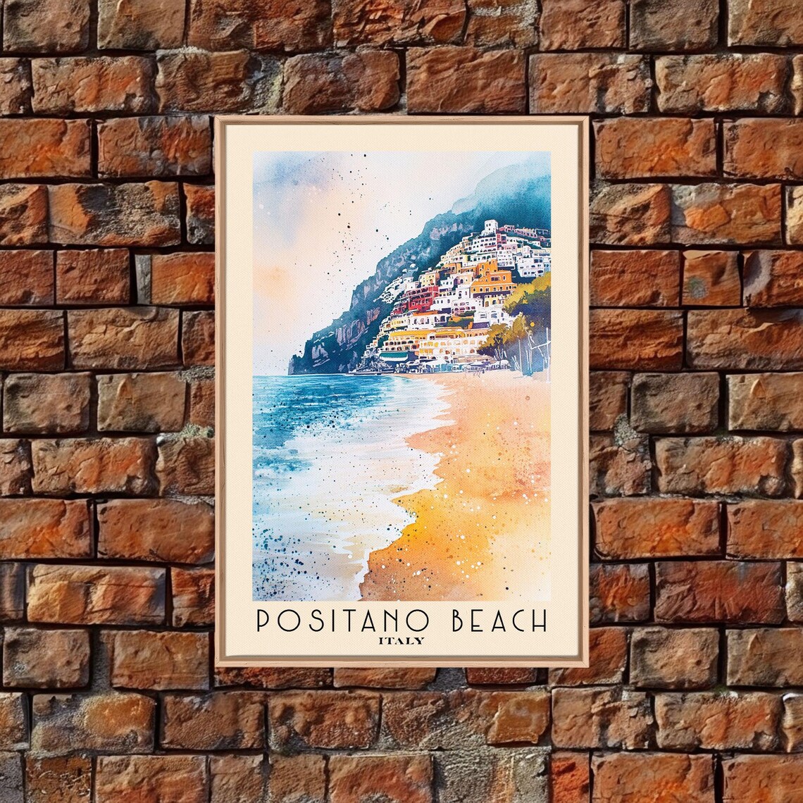 Positano Beach Italy Colorful Cliffside Town Golden Beach Blue Sea Watercolor Poster - Image 4