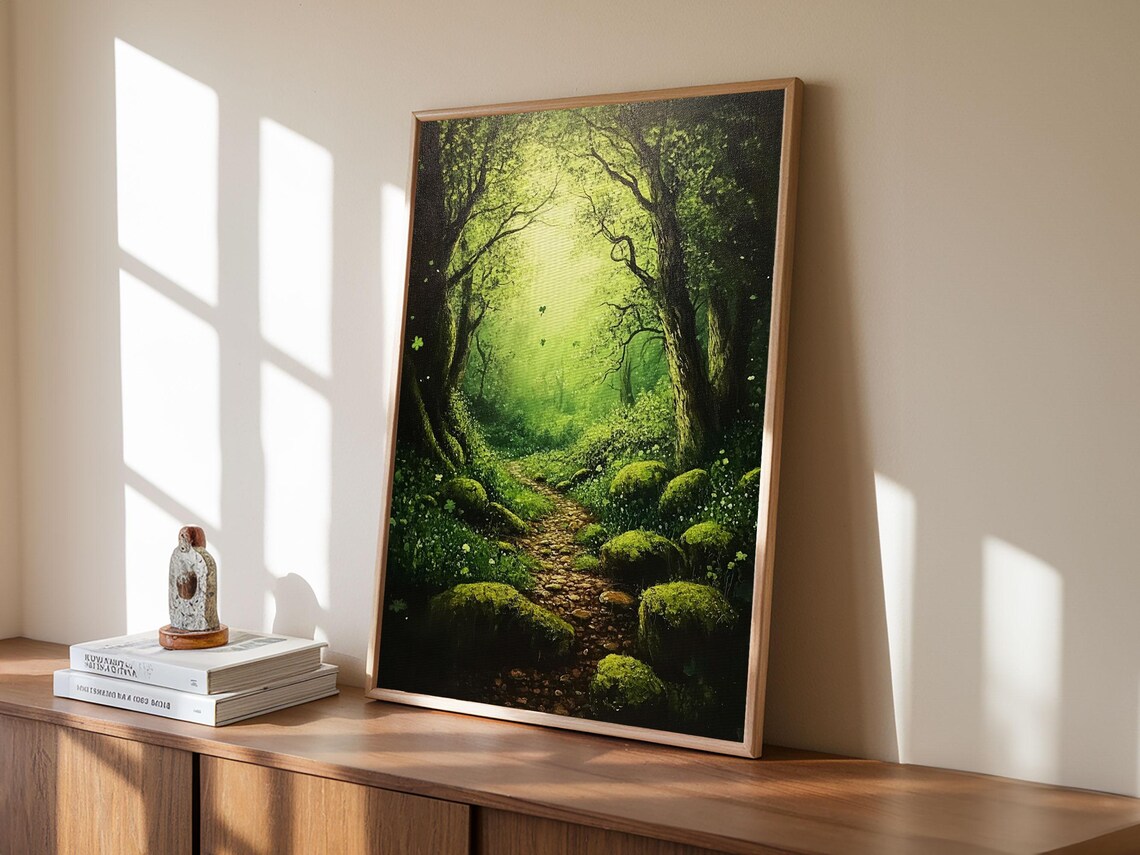 Enchanted Green Forest Path Magical Woodland Light Fantasy Nature Art Poster - Image 4