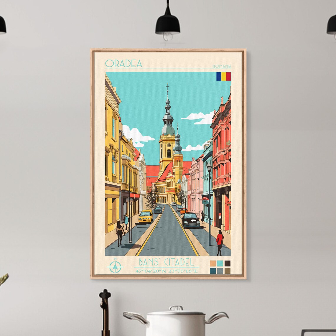 Oradea Romania Colorful Old Town Street Church Tower Travel Poster - Image 5