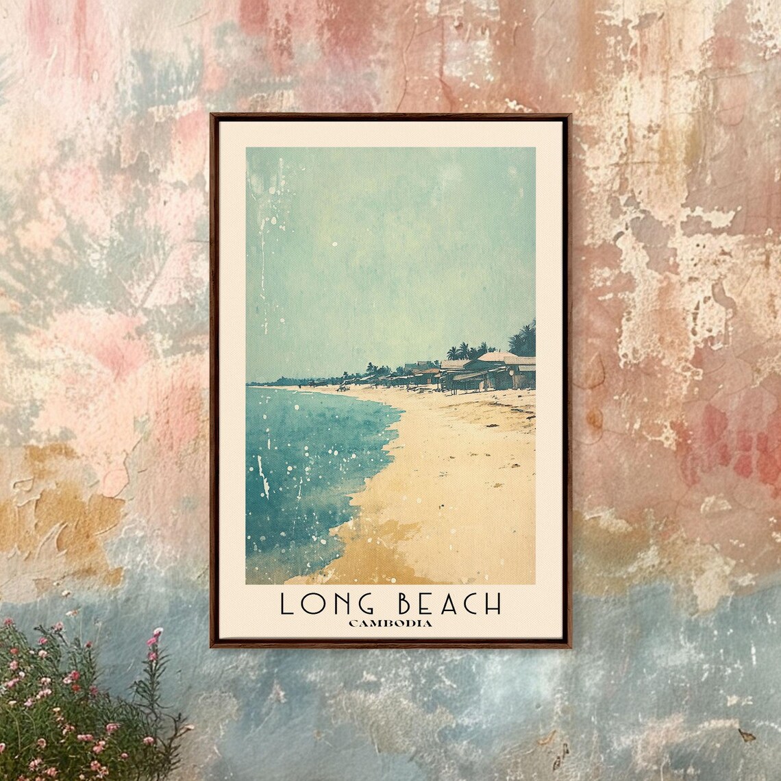 Long Beach Cambodia White Sand Turquoise Sea Shore Village Travel Poster - Image 5