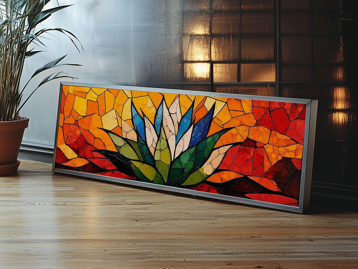 Blue Agave Stained Glass Style Art Print, Southwestern