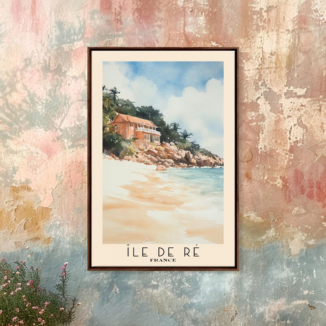 Ile De Re France Cliff Villa Rocky Point White Sand Watercolor Wall Poster - Image 4
