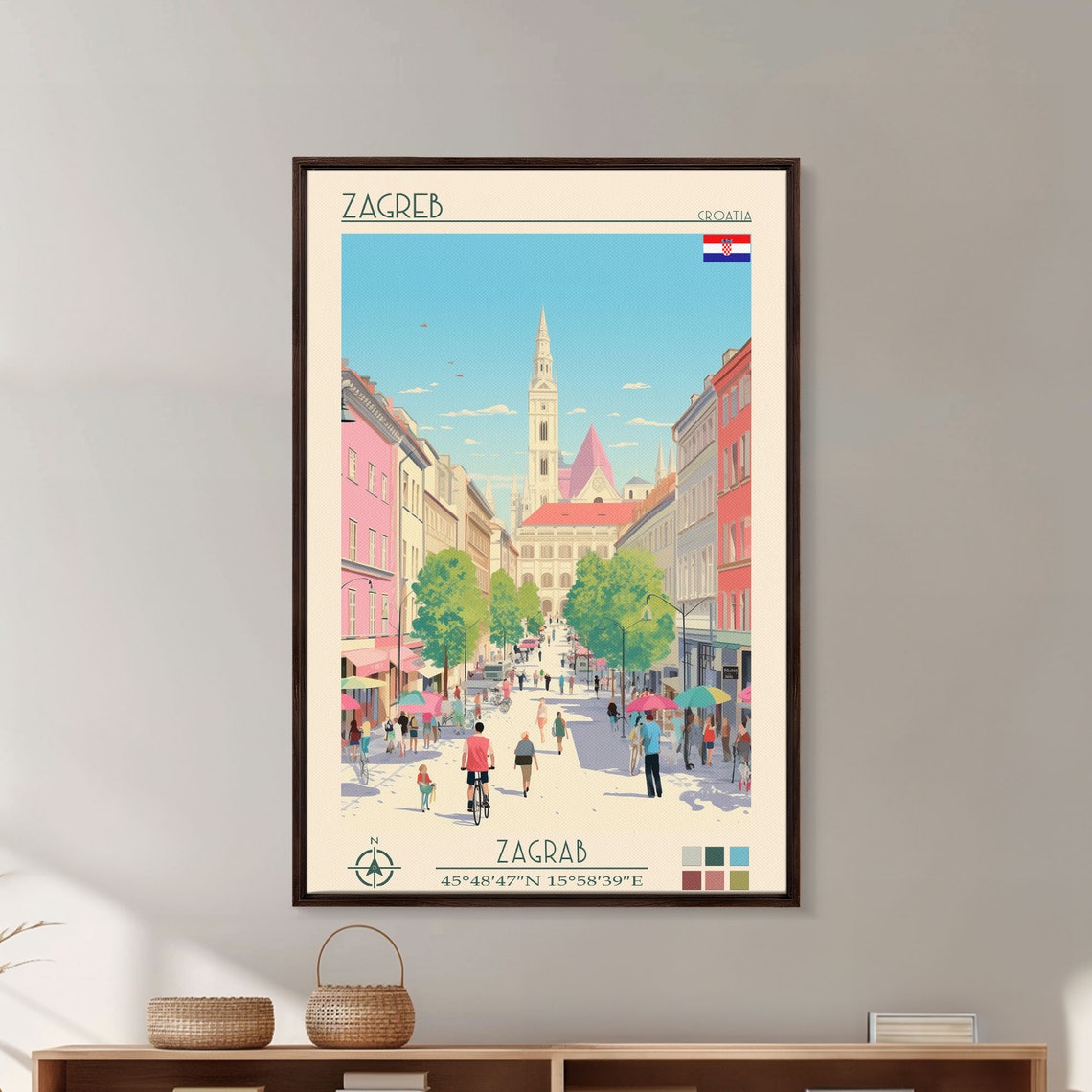 Zagreb Croatia Cathedral Old Town Street Scene Travel Poster - Image 4