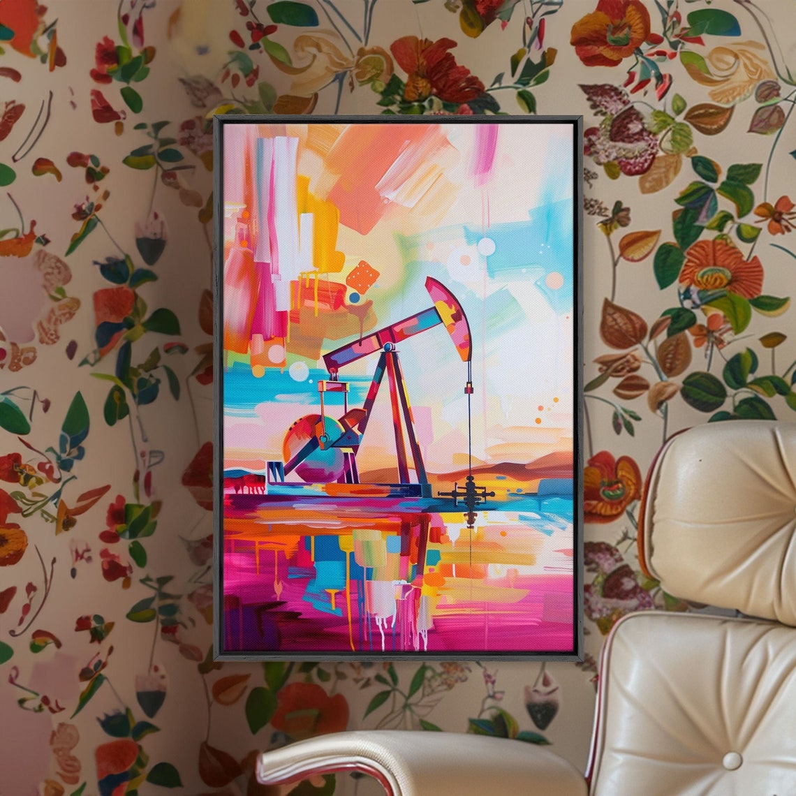 Colorful Abstract Oil Pump Jack Sunset Industrial Pop Art Wall Poster - Image 2