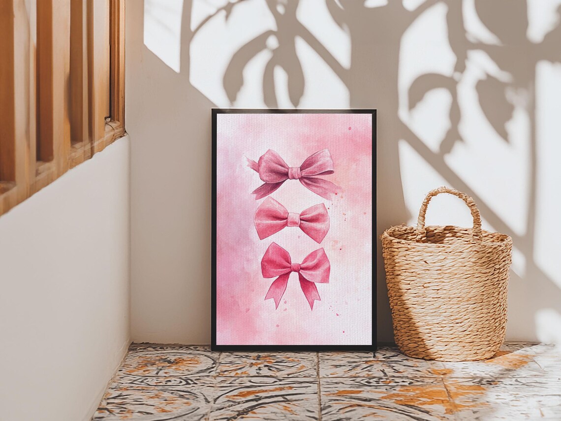 Three Pink Bows Watercolor Trio Feminine Whimsical Room Decor Poster - Image 4