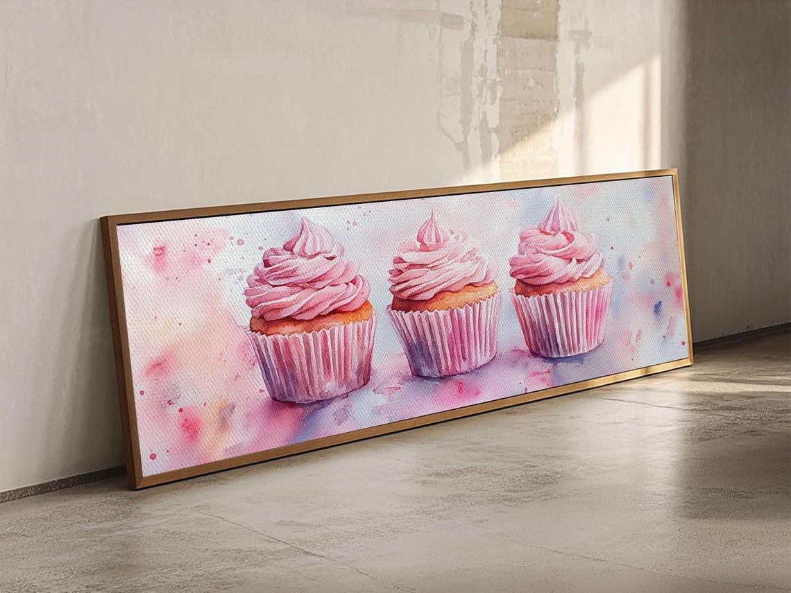 Elegant Cupcakes Print Horizontal Wall Art Wabi Sabi Art Pink Wall Kitchen Decor Minimalist Bakery Prints - Image 3