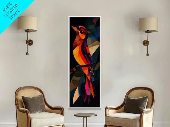 Geometric Bird Art Print Featuring Bold Colorful Design Perfect For Unique Home Decor And Above Sofa Living Room Art