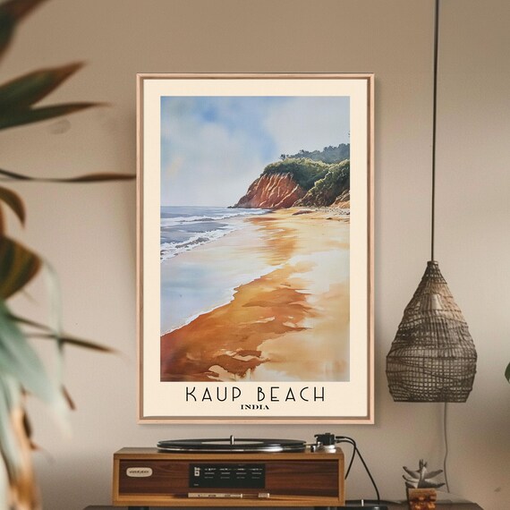 Kaup Beach India Golden Sand Red Cliffs Surf Watercolor Poster