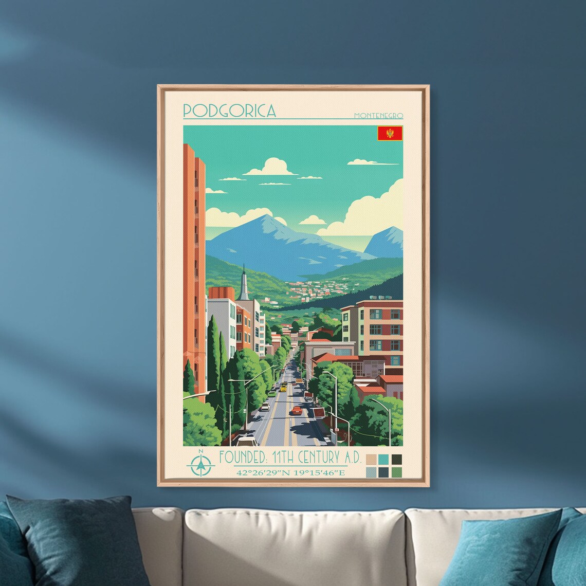 Podgorica Montenegro City Street Mountain View Landscape Poster - Image 5