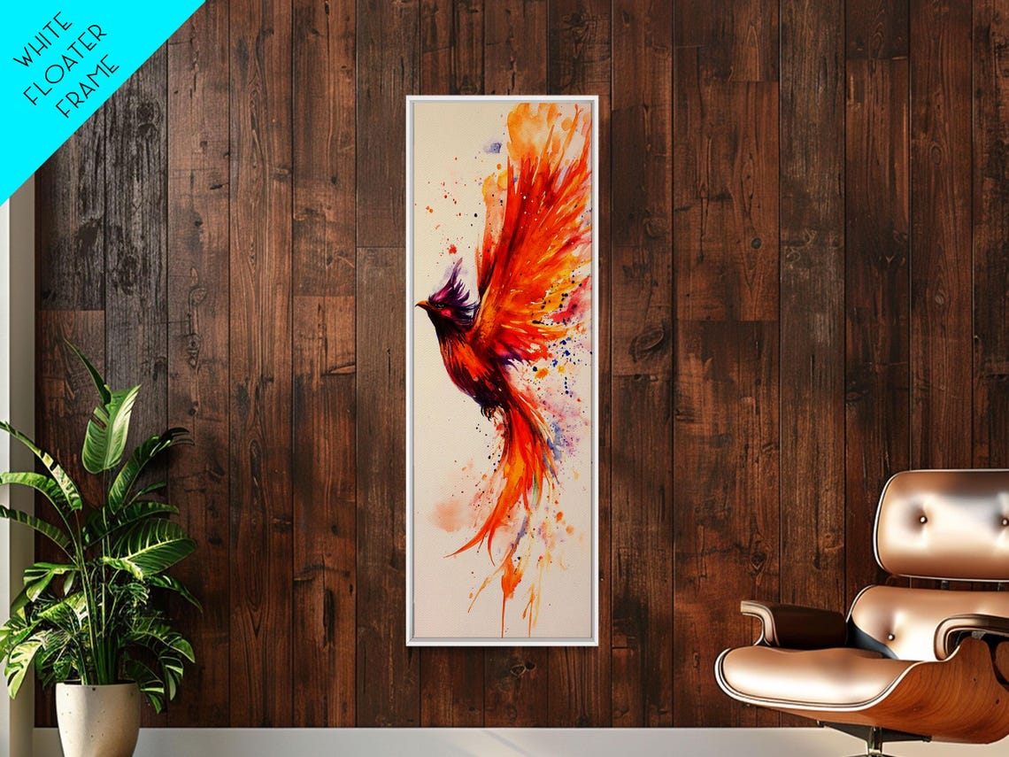 Watercolor Phoenix In Flight Splash Red Orange Flames Wings Art Poster - Image 2