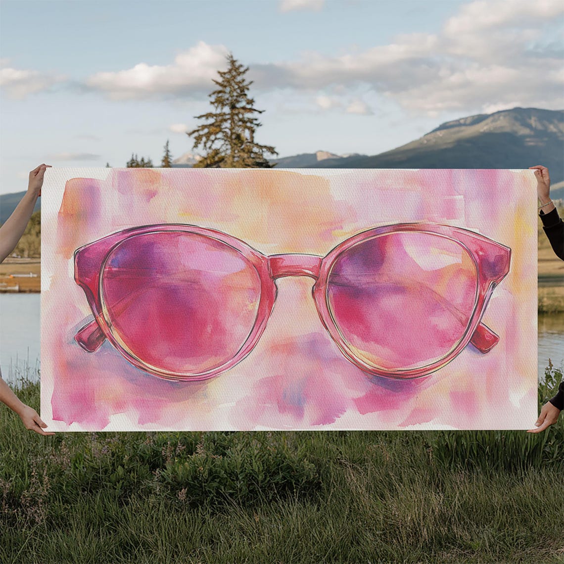 Pink Retro Sunglasses Watercolor Fashion Eyewear Style Decor Poster - Image 2