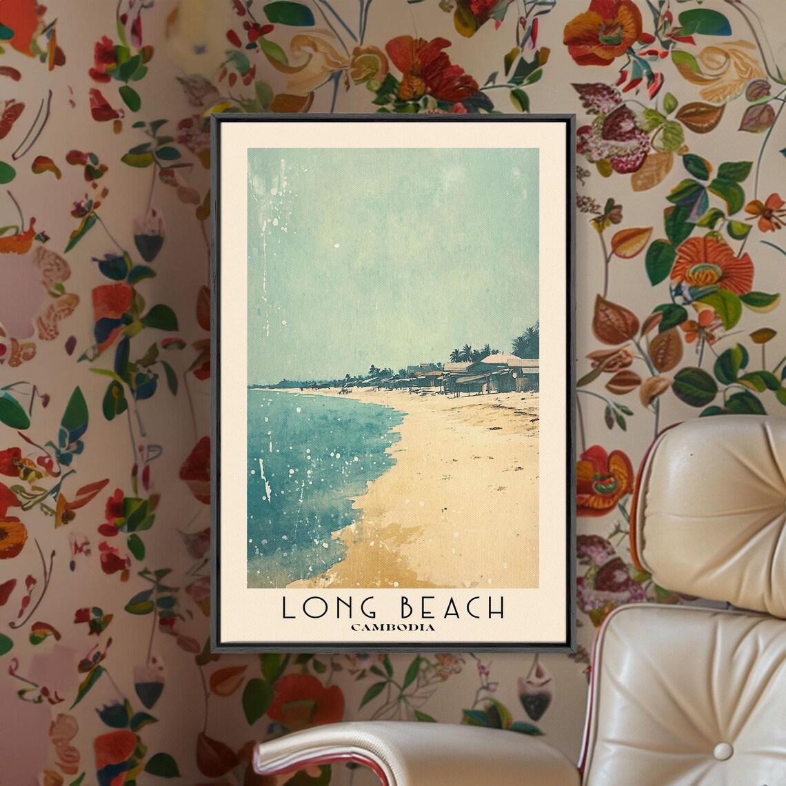 Long Beach Cambodia White Sand Turquoise Sea Shore Village Travel Poster - Image 3