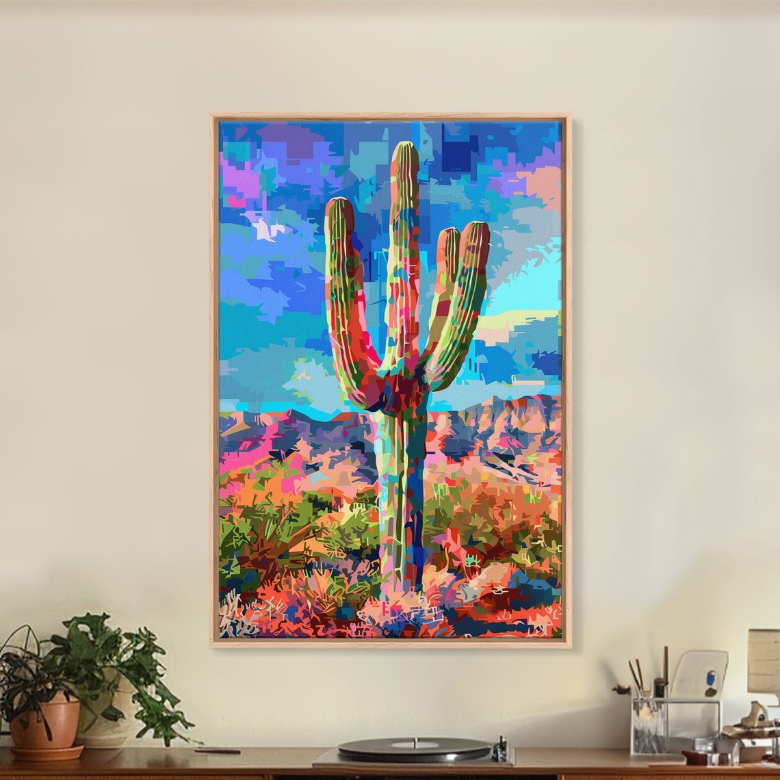Saguaro Cactus Colorful Pop Art Arizona Desert Landscape Wall Print - Image 2