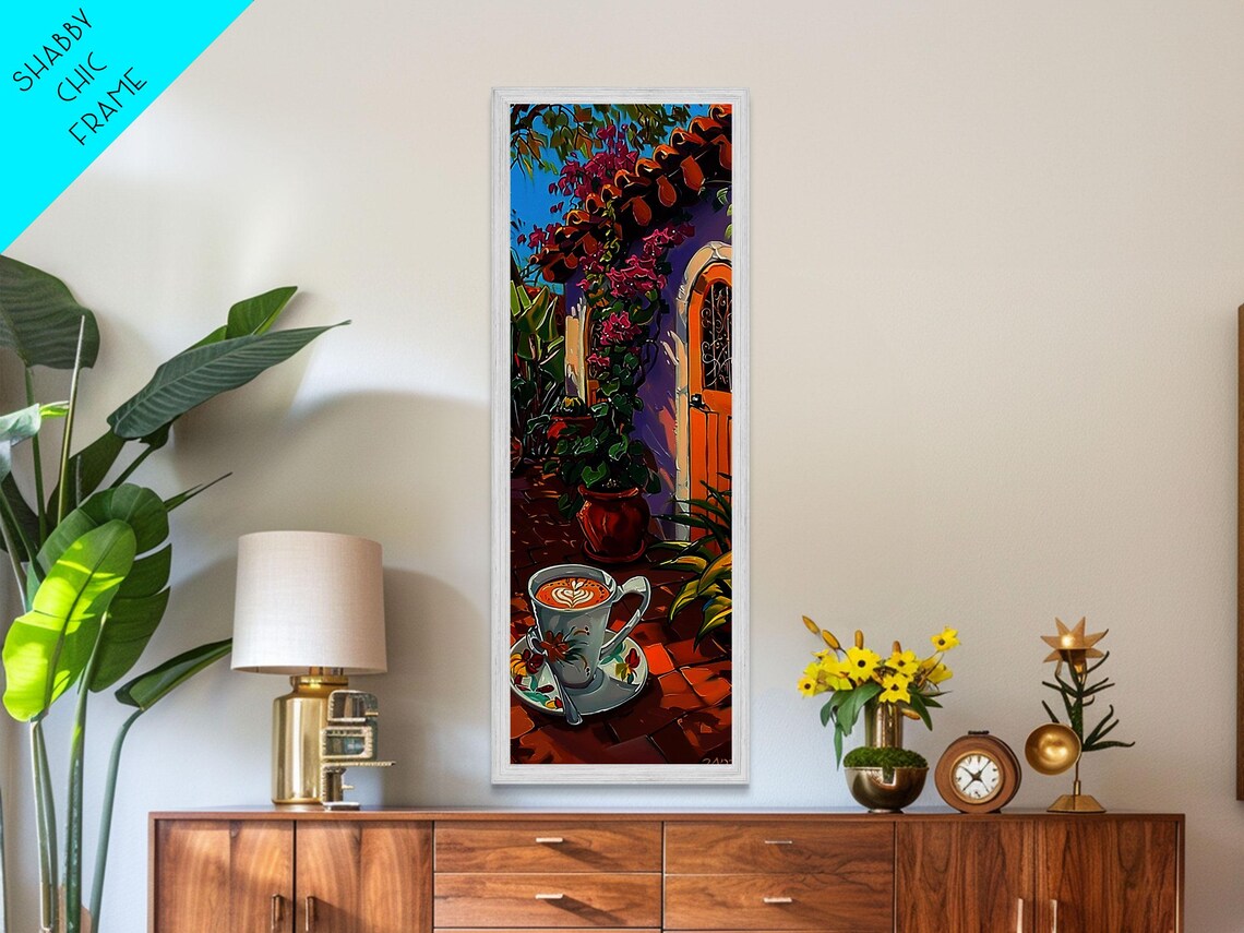Spanish Courtyard Coffee Cup Bougainvillea Terracotta Doorway Art Poster
