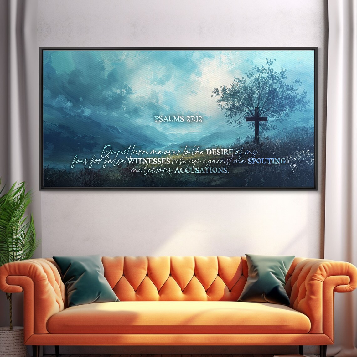 Psalms 27:12 Scripture Wall Art Blue Mountain Valley Cross Faith Quote Print - Image 5
