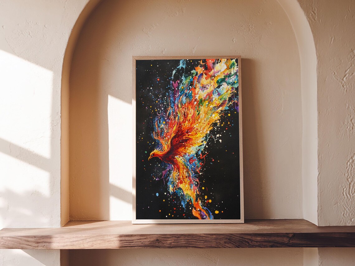 Rainbow Phoenix In Flames, Original Painting Art Print - Image 5