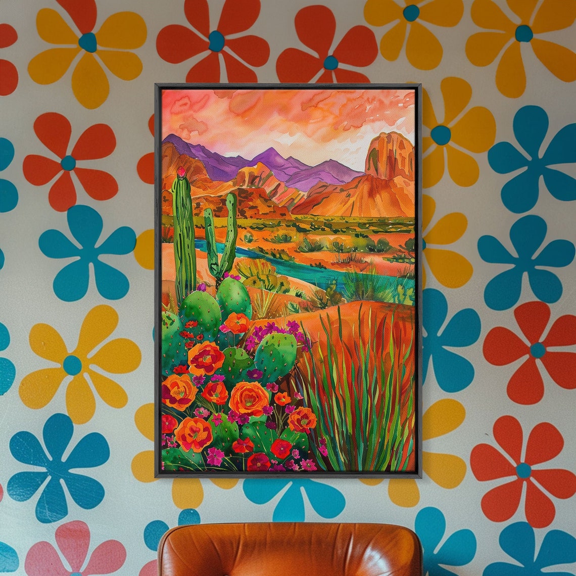 Southwest Desert Cactus Sunset Orange Mountains Landscape Wall Poster - Image 5