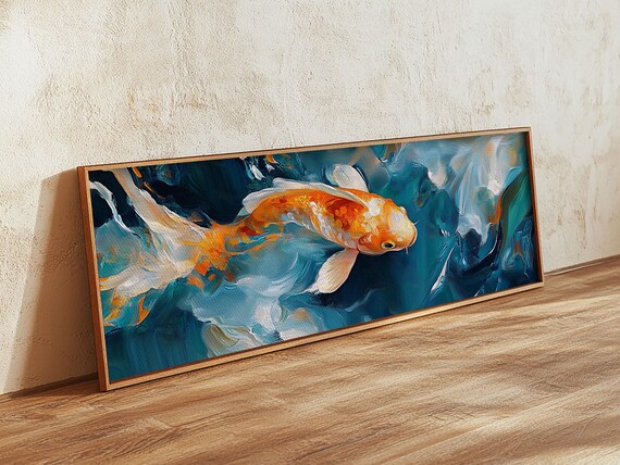 Vibrant Koi Fish Print Whimsical Art Coastal Wall Art Bedroom Art Gift Idea Teal Wall Art Above Sofa Decor Nautical Painting