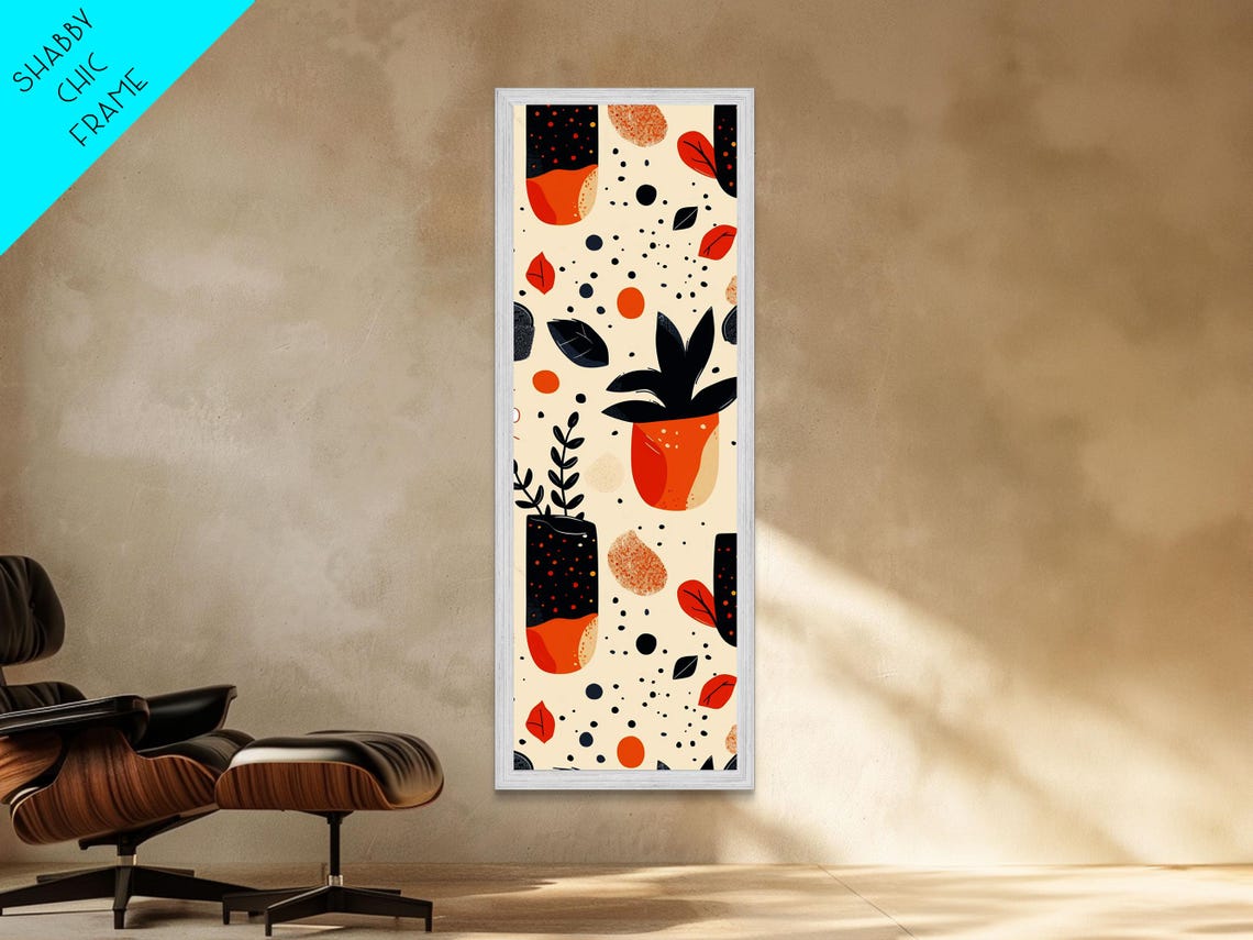 Boho Orange Botanical Potted Plants Pattern Minimalist Art Print - Image 4