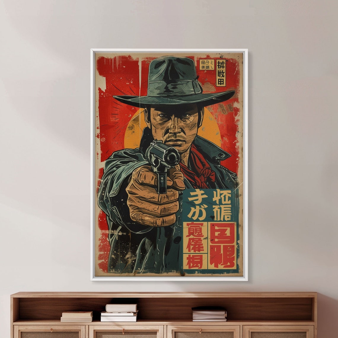 Japanese Gunslinger Cowboy Revolver Red Sun Comic Book Wall Art