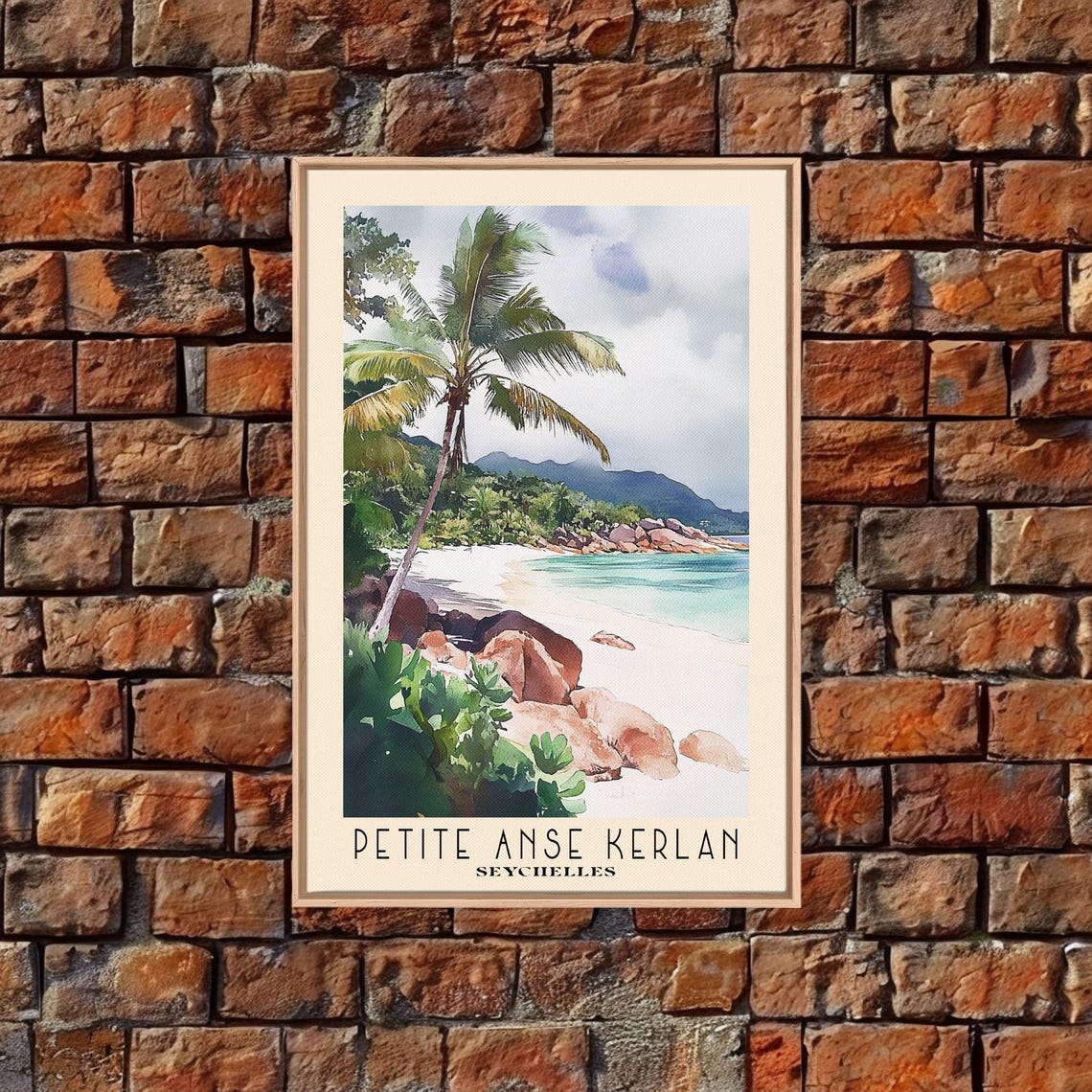 Petite Anse Kerlan Seychelles Leaning Palm Boulder Beach View Poster - Image 4