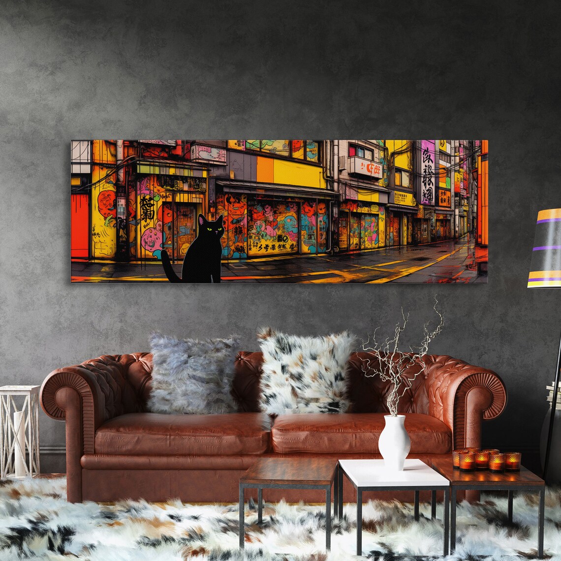 Black Cat Punk Streets Art Print, Cat Lover Wall Art - Image 3