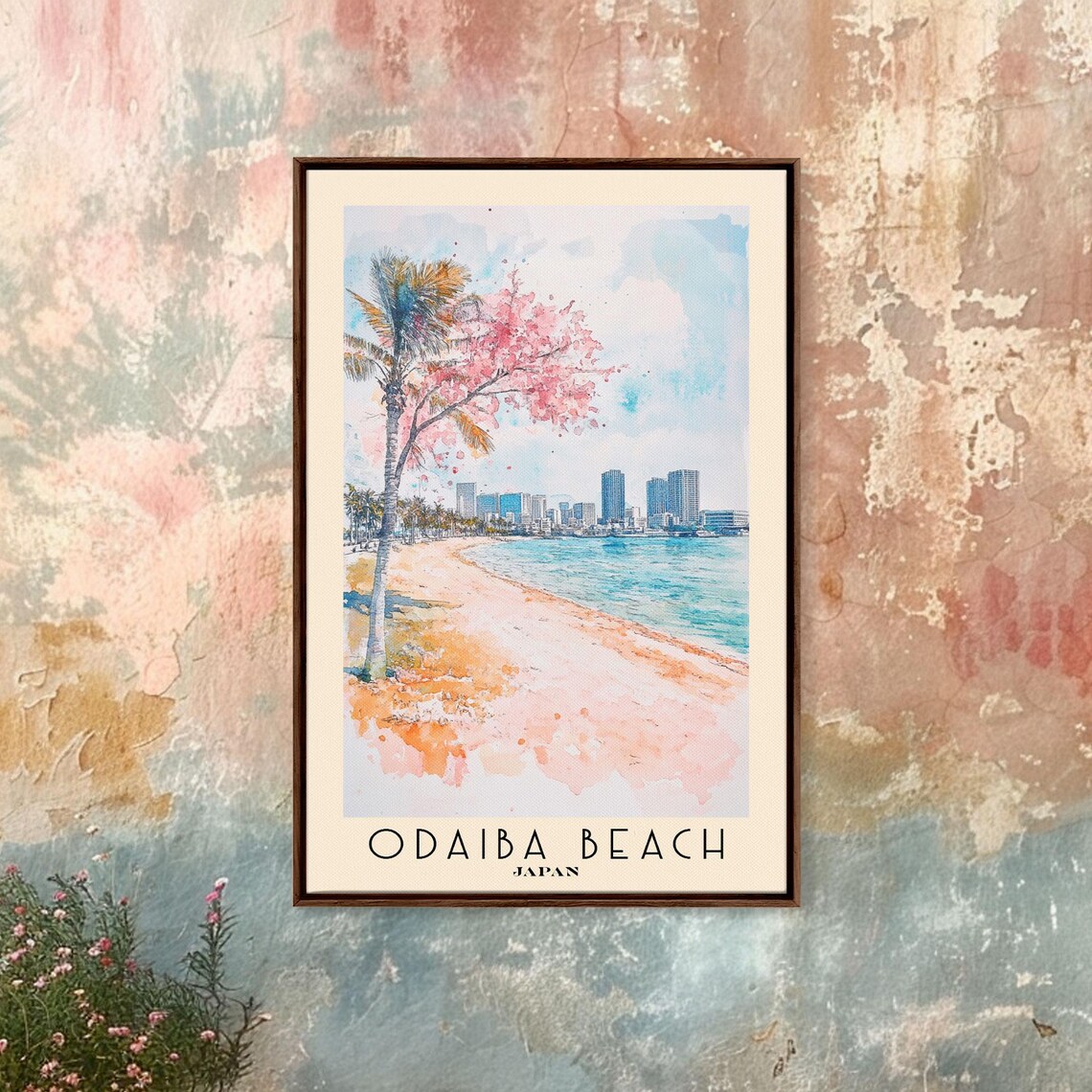 Odaiba Beach Japan Cherry Tree City Skyline Bay Curve Shore Poster