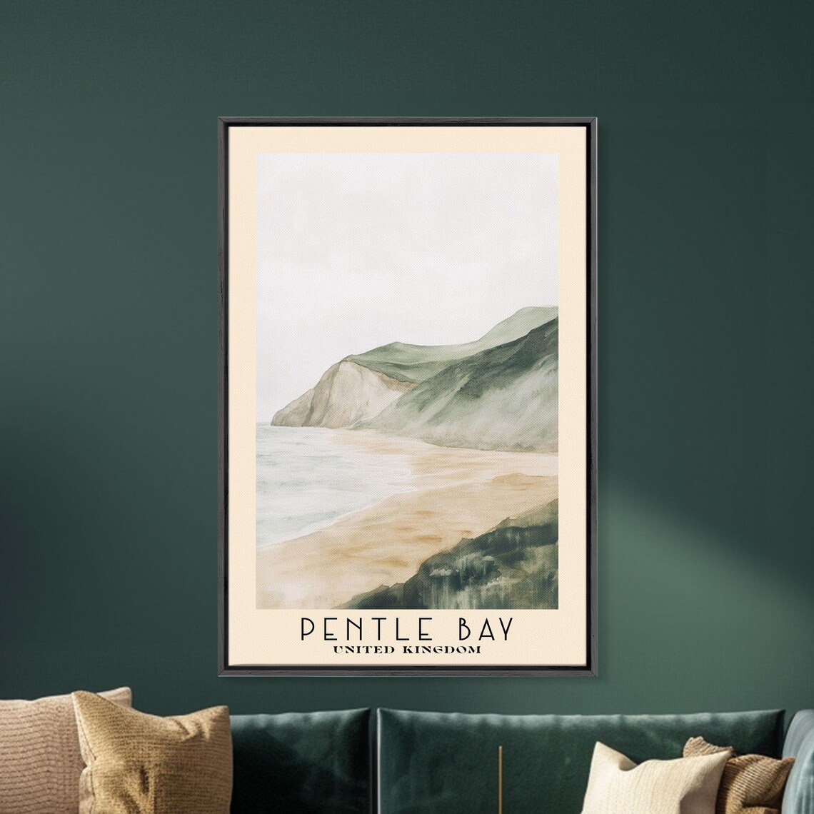 Pentle Bay United Kingdom Misty Headland Minimal Watercolor Coast Poster - Image 5